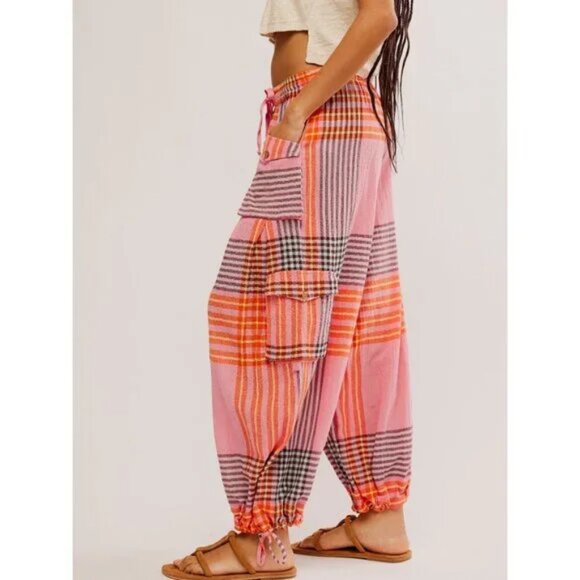 Free People Crafted Cargo Pants / Pink Combo NWT - (S) - Picture 1 of 5